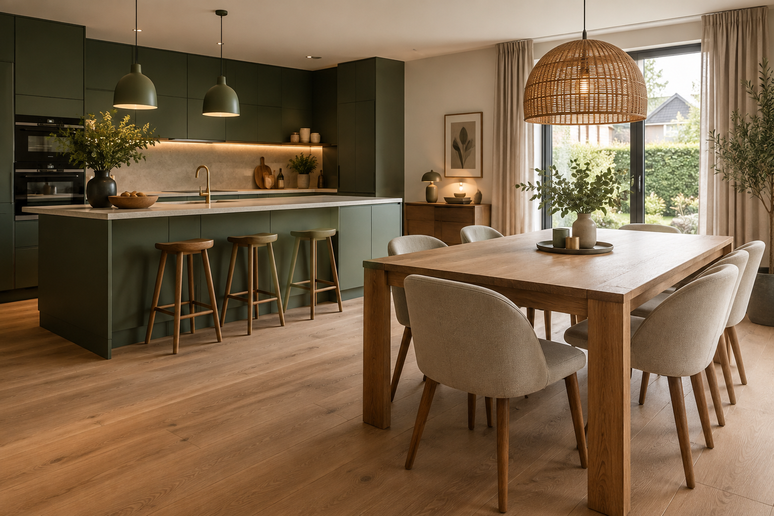 Keuken en eettafel in één ruimte: kies één samenhangend kleurenpalet